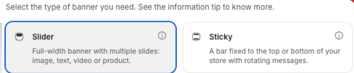 Banner type picker in the admin