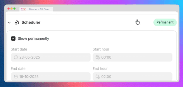 Calendar controls used to automate banner start and end dates